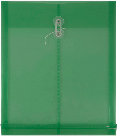 Green Letter Open End Plastic Envelopes (9 3/4 x 13) with Button & String