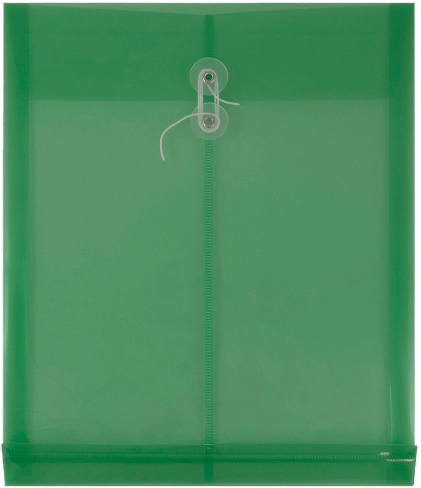 Green Letter Open End Plastic Envelopes (9 3/4 x 13) with Button & String