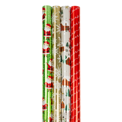 Christmas Wrapping Paper Set (100 Sq Ft) - 4 Rolls - Holographic Merry Christmas