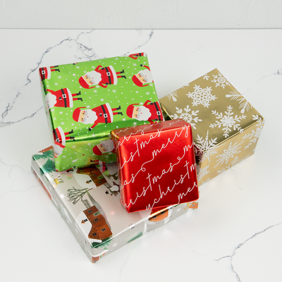Christmas Wrapping Paper Set (100 Sq Ft) - 4 Rolls - Holographic Merry Christmas