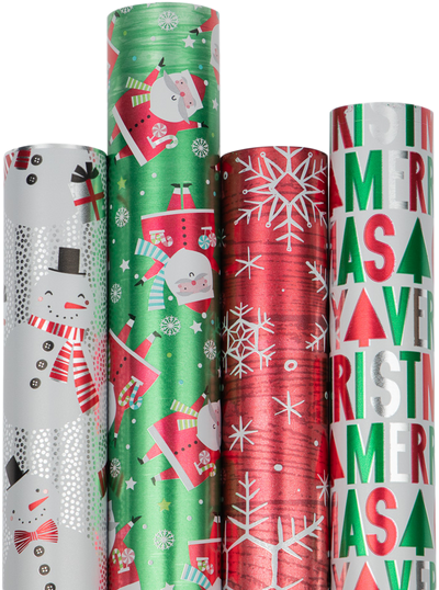 Red HoHoHo Santa Christmas Wrapping Paper Set (100 Sq Ft) - 4 Rolls