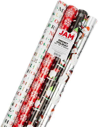 Snowy Holiday Foil Wrapping Paper Set (100 Sq Ft) - 4 Rolls
