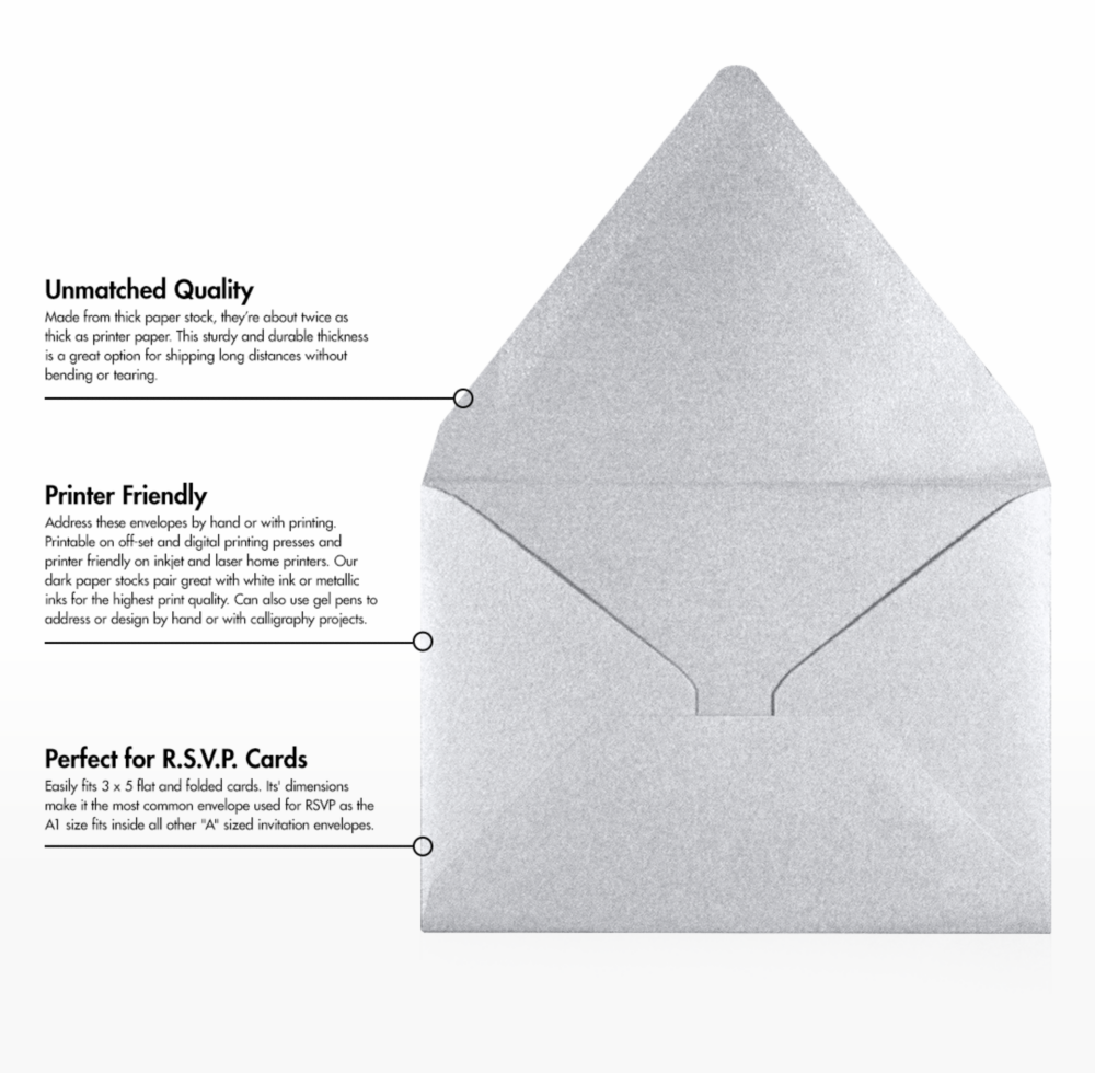 Silver Metallic 32lb A1 Contour Flap Envelopes (3 5/8 x 5 1/8)