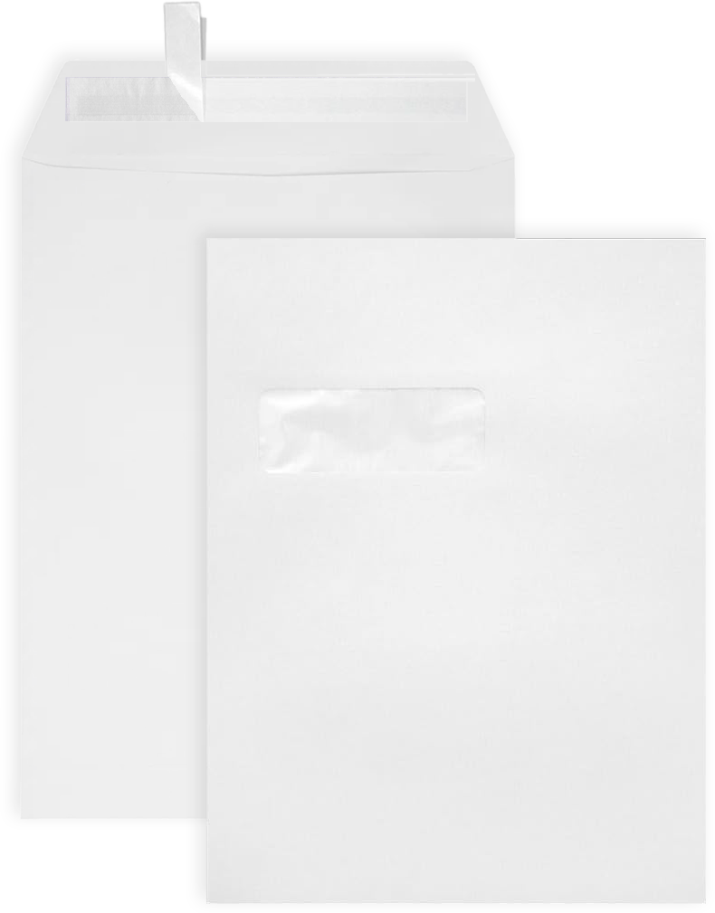 9 x 12 Open End Window Envelopes with Peel & Seal - White 28lb