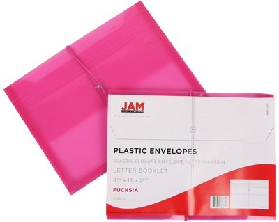 Fuchsia Pink Letter (9 3/4 x 13) Booklet with 2 5/8" Expansion Plastic Envelopes with Elastic Plastic