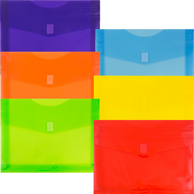 Assorted Letter Booklet with 2" Expansion Plastic Envelopes (9 3/4 x 13) with Hook and Loop Closure - 6 Pack