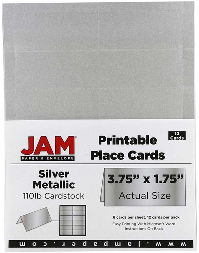 Silver Metallic 3 3/4 x 1 3/4 Printable Place Cards