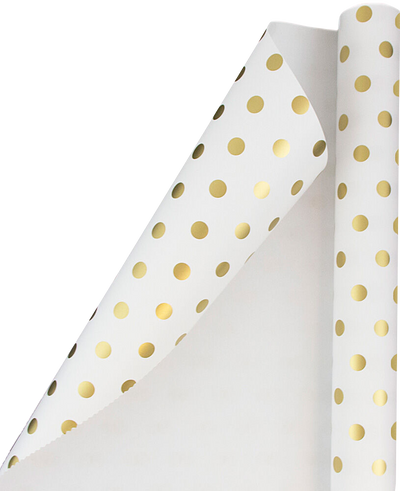 White with Gold Metallic Dots Wrapping Paper (25 Sq Ft)