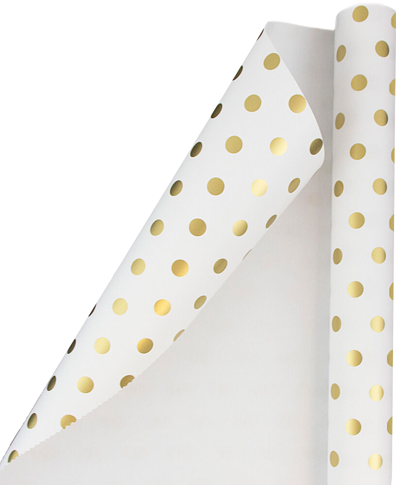 White with Gold Metallic Dots Wrapping Paper (25 Sq Ft)