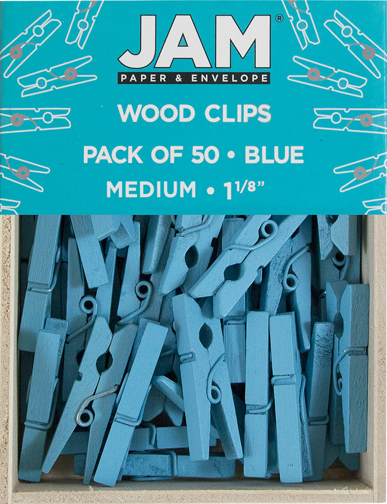 Blue Medium 1 1/8 Inch Wood Clips - 50 Pack