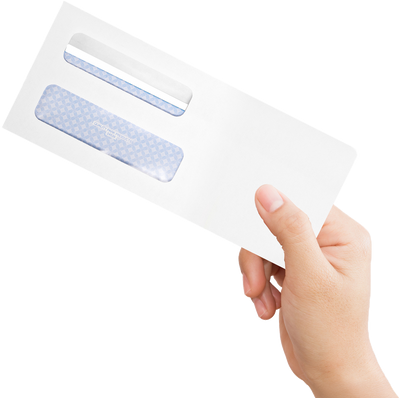 White 24lb #8 5/8 Double Window Envelopes (3 5/8 x 8 5/8) with Peel & Seal