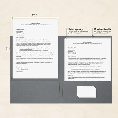 Sterling Gray Linen 9 x 12 Folders with Front Cover Lower Right Card Slits