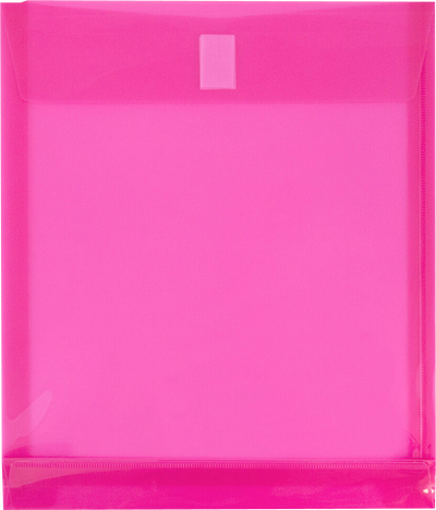 Fuchsia Pink Letter Open End with 1" Expansion Plastic Envelopes (9 3/4 x 11 3/4) with Hook and Loop Closure