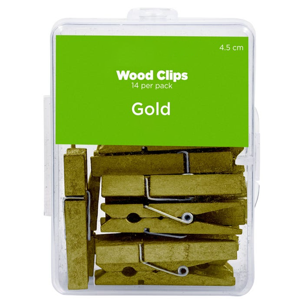 Gold X-Large 1 3/4 Inch Wood Clips - 14 Pack