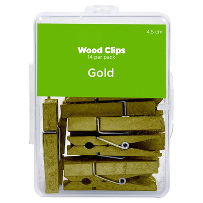 Gold X-Large 1 3/4 Inch Wood Clips - 14 Pack