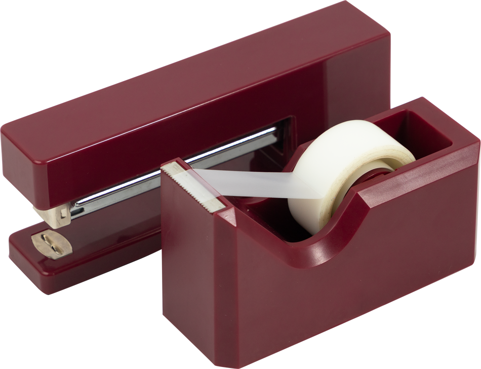 Stapler and Tape Dispenser Desk Set - Burgundy