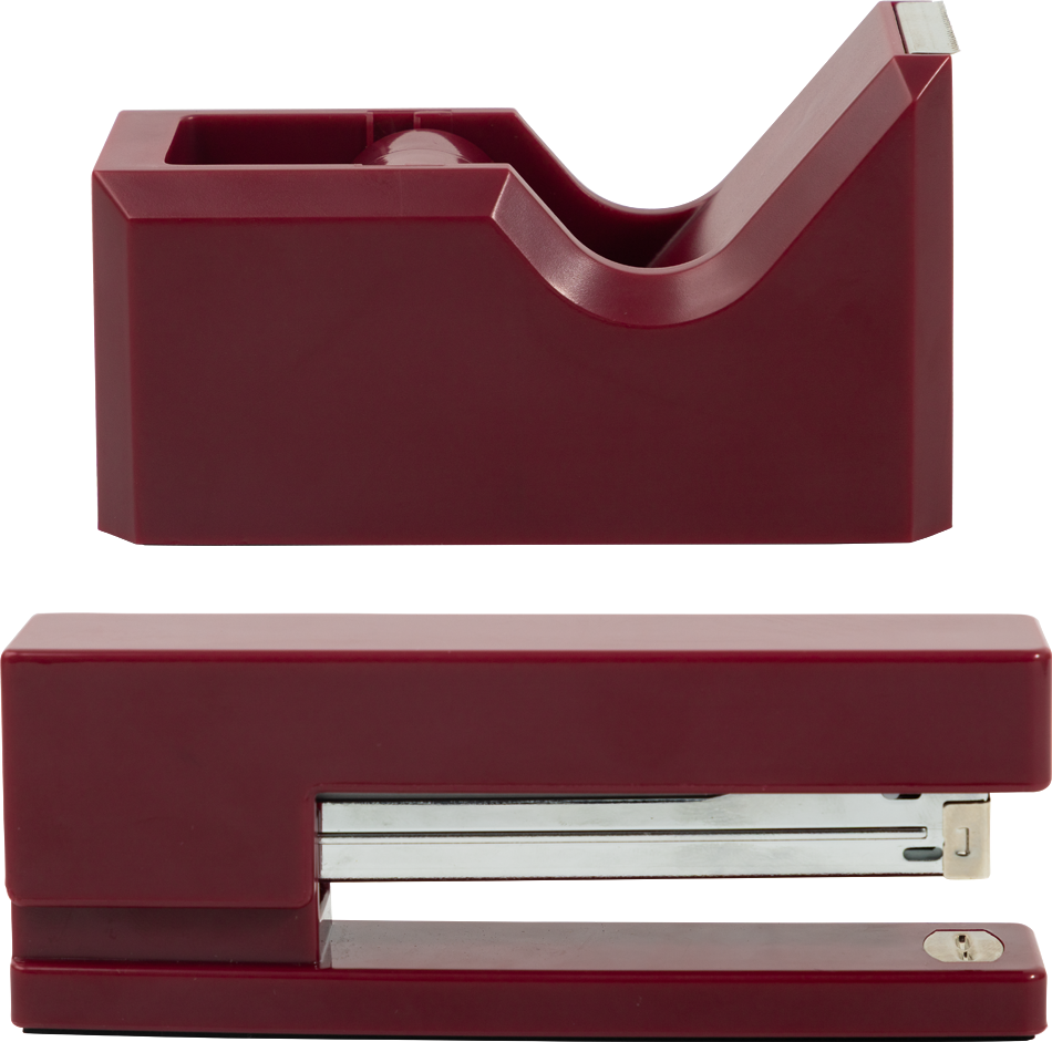 Stapler and Tape Dispenser Desk Set - Burgundy