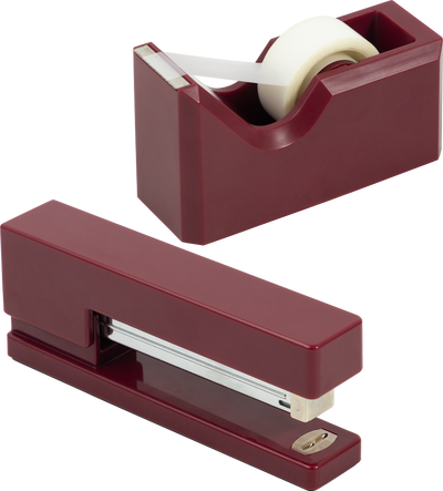 Stapler and Tape Dispenser Desk Set - Burgundy
