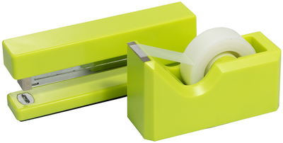Stapler and Tape Dispenser Desk Set - Lime Green