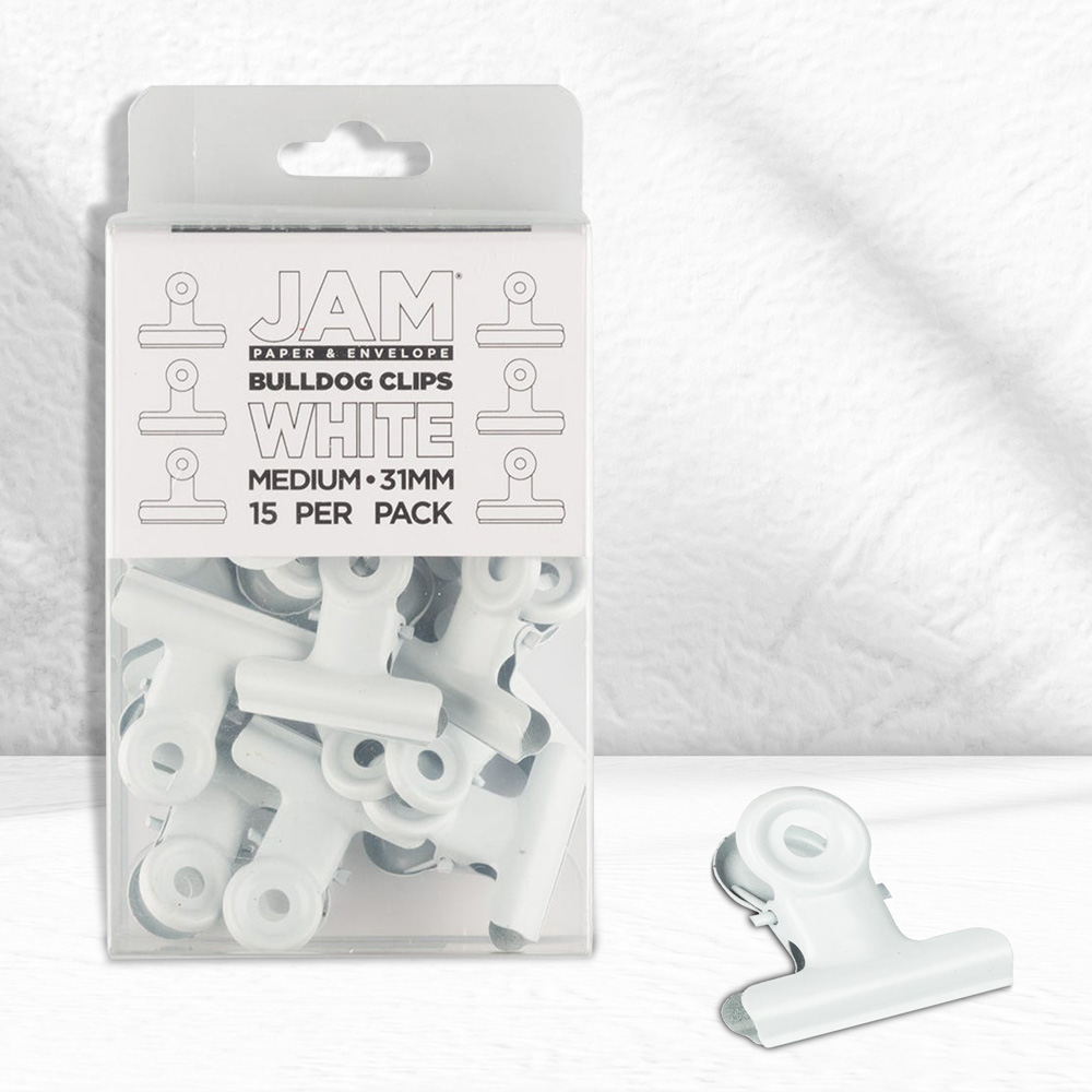White Medium 31mm Bulldog Clips - 15 Pack