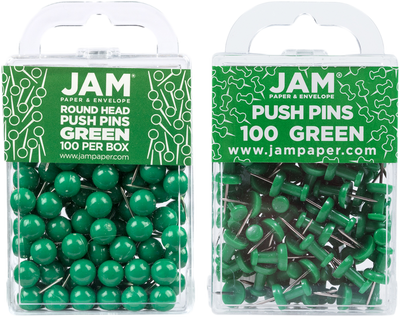 Green Round & Standard Pushpins - 2 Packs of 100