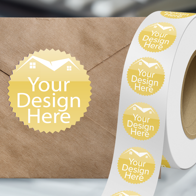 Gold Foil 2 1/4 Inch Roll of Burst Shaped Labels - Sales Certificate Durable with Metallic Finish