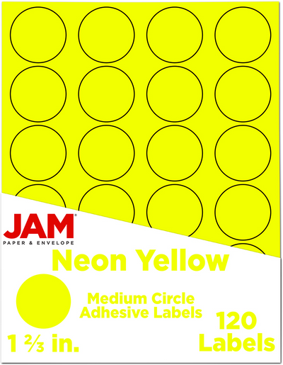 Neon Yellow Medium 1 2/3 Inch Round Labels