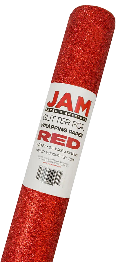 Red Glitter Wrapping Paper with Tape with Double-Sided Tape Set (25 Sq Ft)