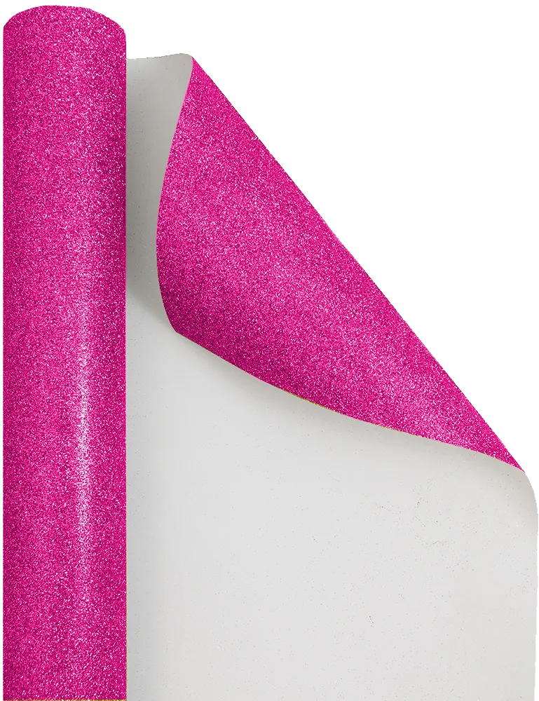 Fuchsia Glitter Wrapping Paper with Tape with Double-Sided Tape Set (25 Sq Ft)