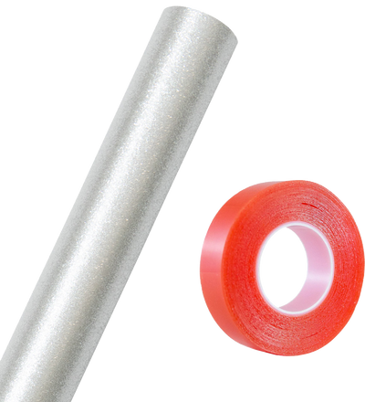 Silver Glitter Wrapping Paper with Tape with Double-Sided Tape Set (25 Sq Ft)