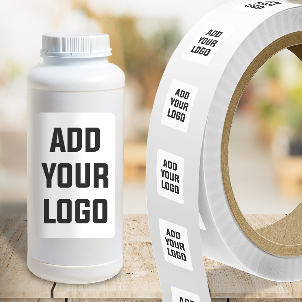 White 2 x 8 Inch Roll of Rectangle Labels - Water Beverage Bottle Tear Resistant with High Gloss Film Layer