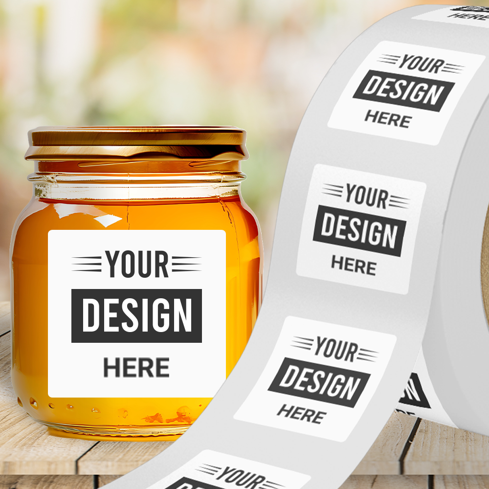 White 4 x 4 Inch Roll of Square Labels - Tear Resistant with High Gloss Film Layer