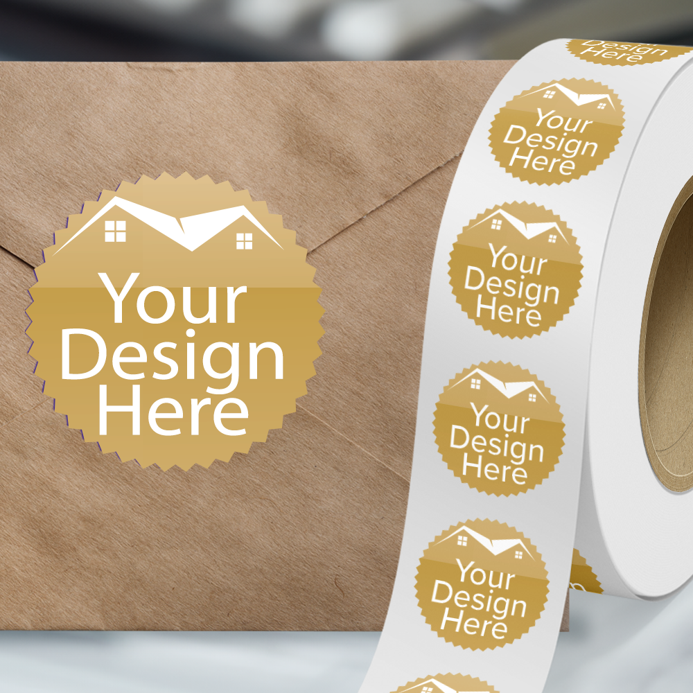 Matte Gold Foil 2 1/4 Inch Roll of Burst Shaped Labels - Sales Certificate Durable