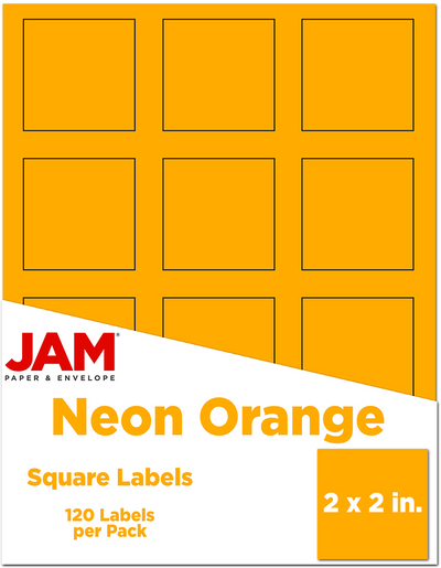 Neon Orange 2 x 2 Square Labels