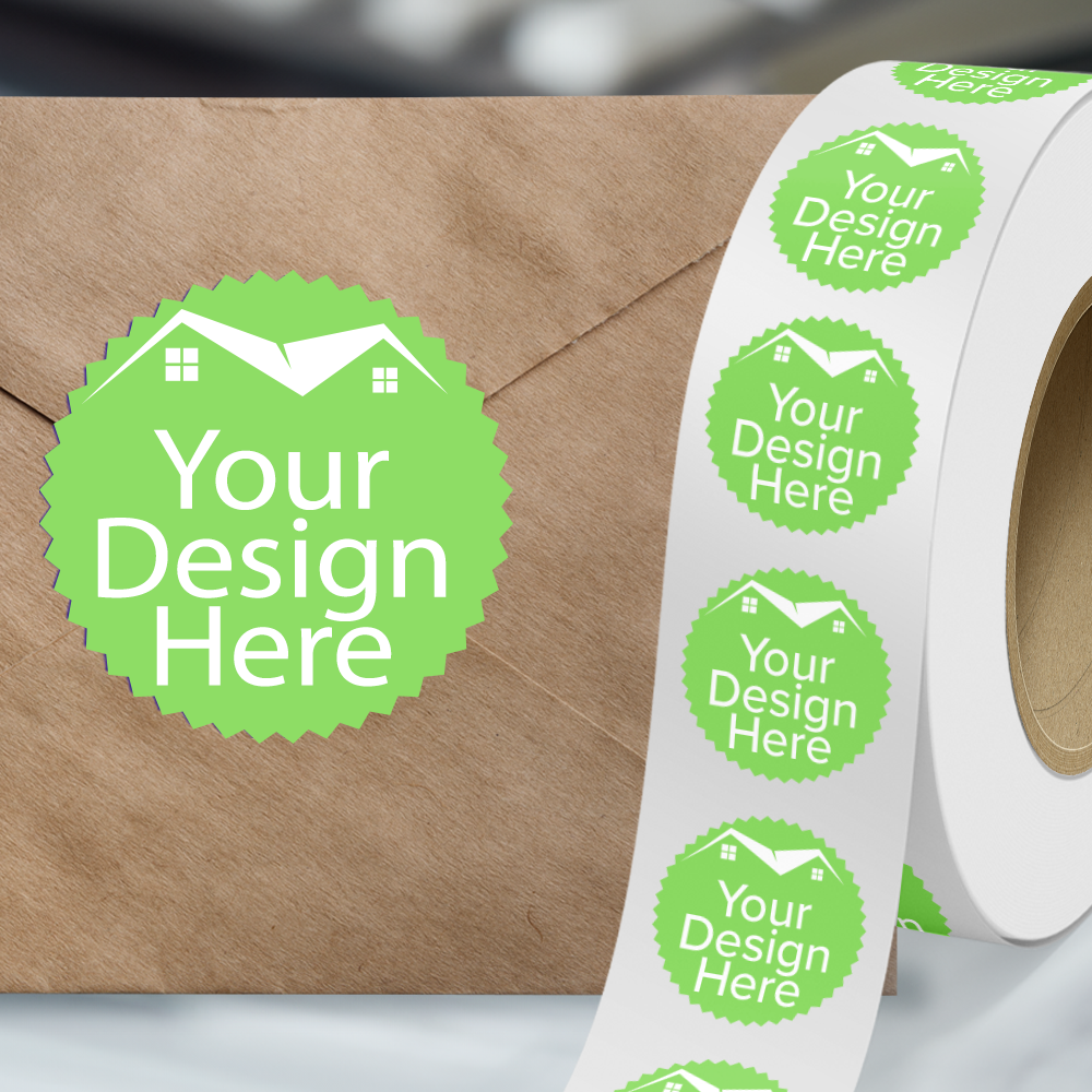 Neon Green 2 1/4 Inch Roll of Burst Shaped Labels - Sales Certificate Bright Adhesive