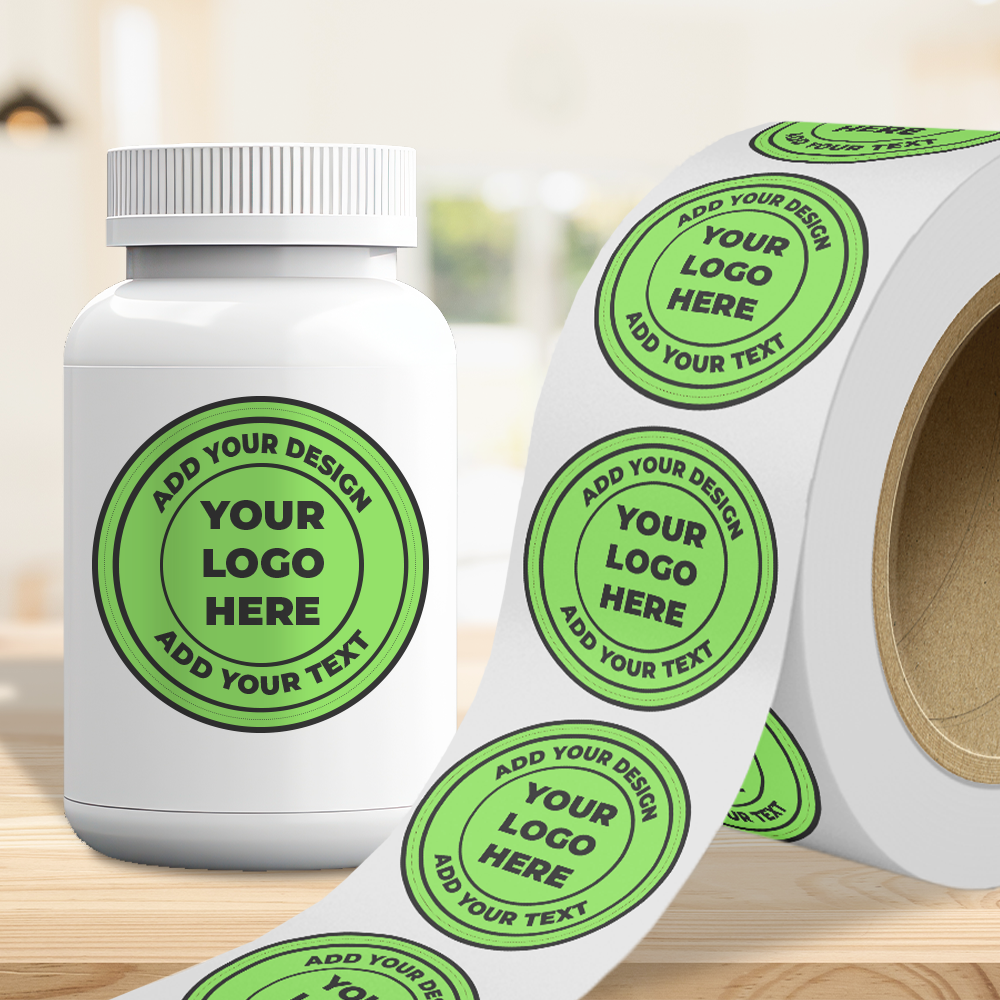 Neon Green 5 Inch Roll of Circular Round Labels - Bright Adhesive