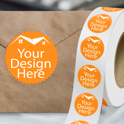 Neon Orange 1 7/8 Inch Roll of Burst Shaped Labels - Sales Certificate Bright Adhesive
