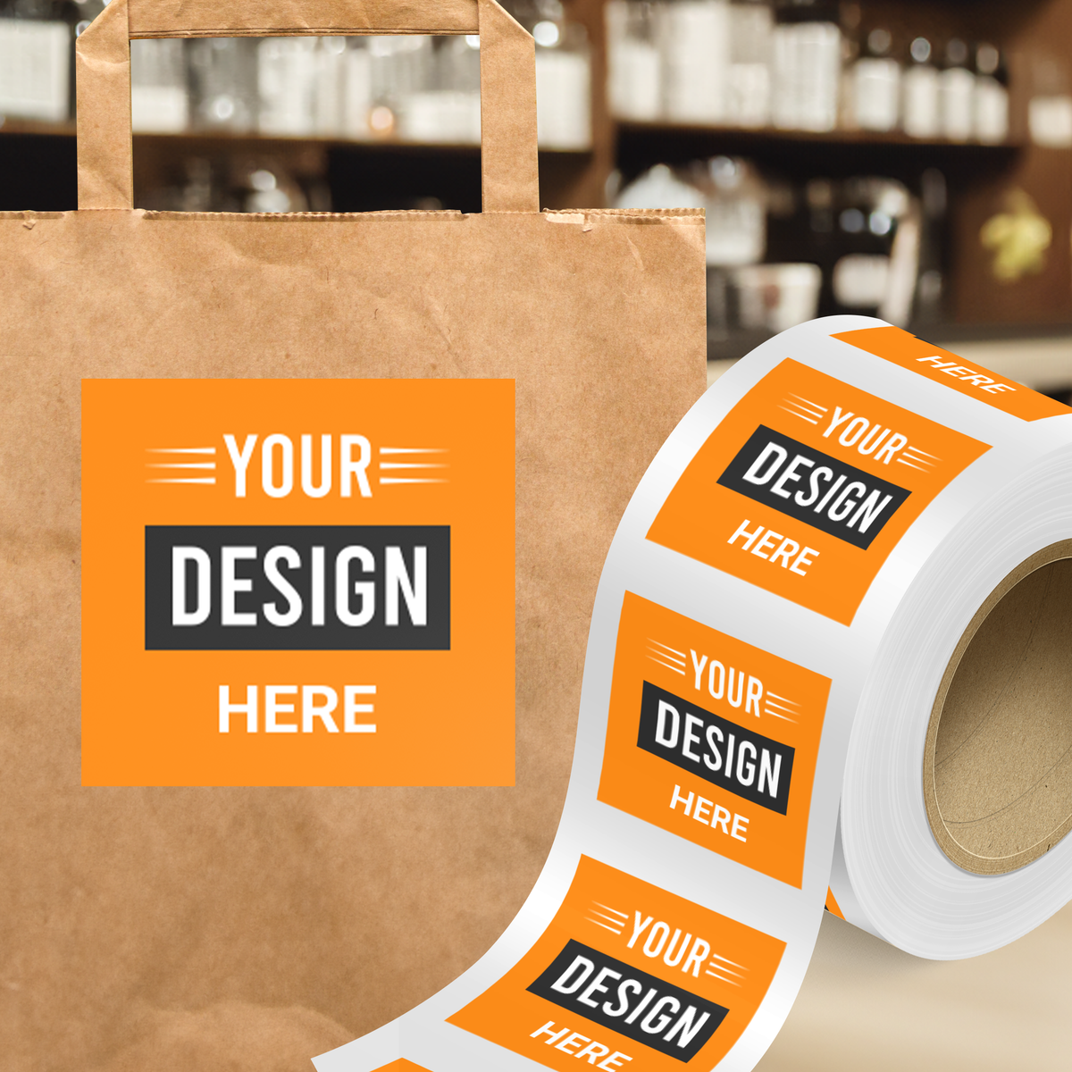 Neon Orange 2 1/2 x 2 1/2 Inch Roll of Square Labels - Bright Adhesive