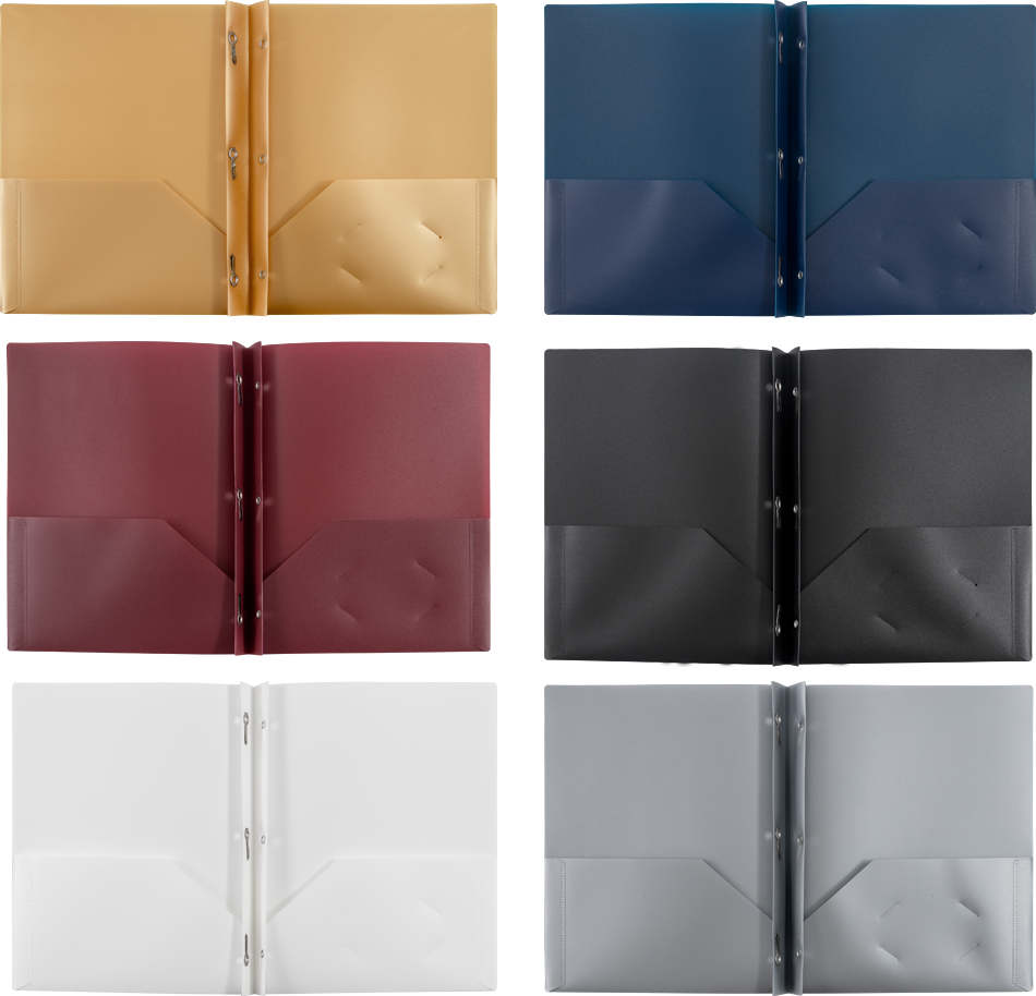 9 x 12 Plastic Pop with Clasp Folders - 6 Pack - Assorted Professional