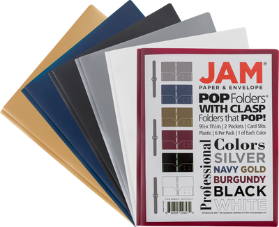 9 x 12 Plastic Pop with Clasp Folders - 6 Pack - Assorted Professional