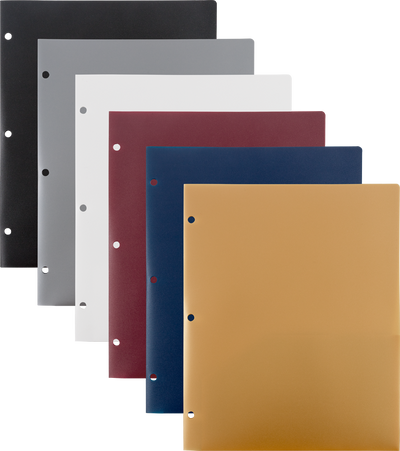 9 x 12 Plastic Pop 3 Hole Punch Folders - 6 Pack - Assorted Professional