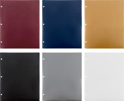 9 x 12 Plastic Pop 3 Hole Punch Folders - 6 Pack - Assorted Professional
