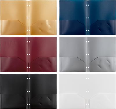9 x 12 Plastic Pop 3 Hole Punch Folders - 6 Pack - Assorted Professional