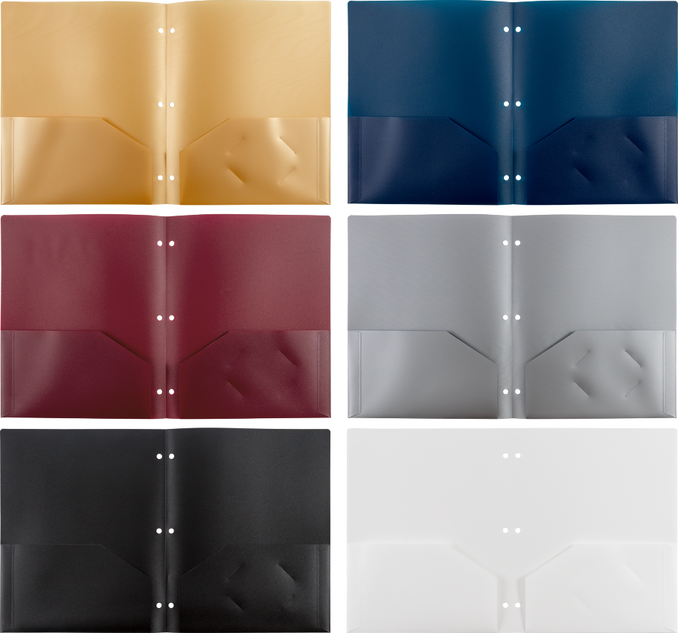 9 x 12 Plastic Pop 3 Hole Punch Folders - 6 Pack - Assorted Professional