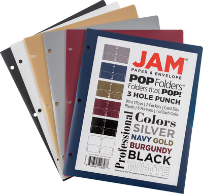 9 x 12 Plastic Pop 3 Hole Punch Folders - 6 Pack - Assorted Professional