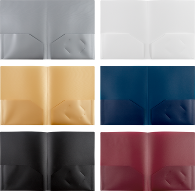 9 x 12 Plastic Pop Folders - 6 Pack - Assorted Professional