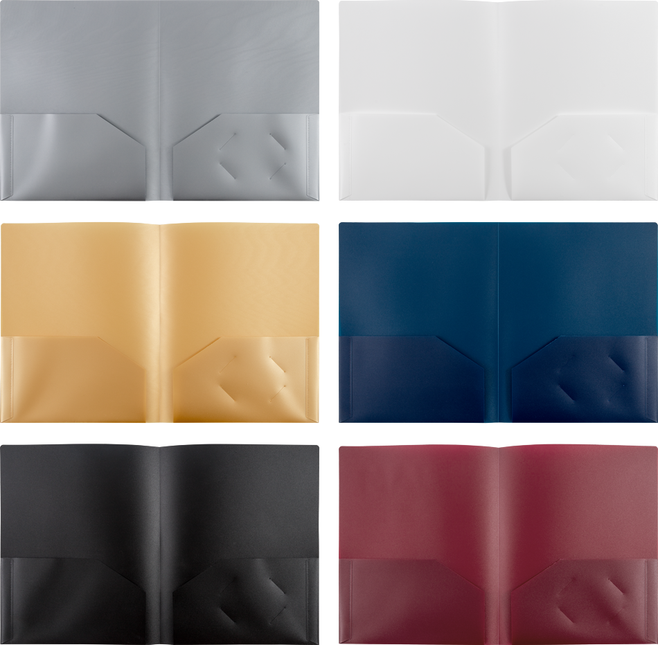 9 x 12 Plastic Pop Folders - 6 Pack - Assorted Professional