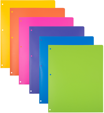 Assorted Fashion 9 1/2 x 11 1/2 Heavy Duty Plastic 3 Hole Punch Folders