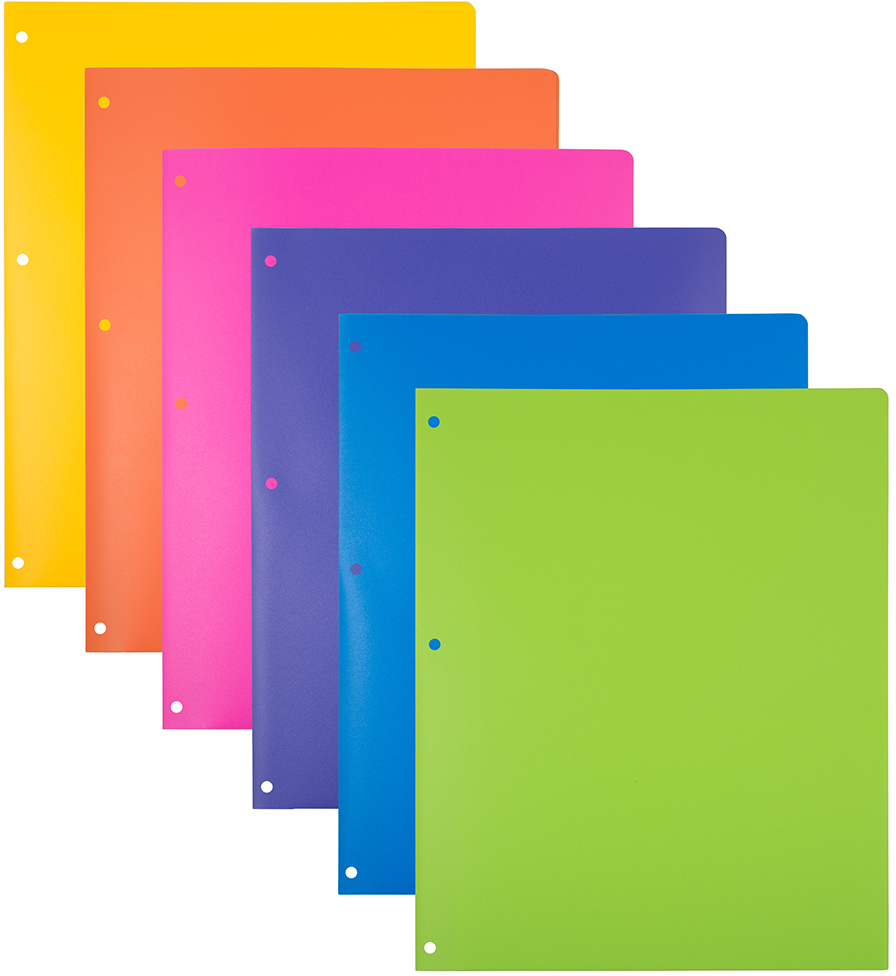 Assorted Fashion 9 1/2 x 11 1/2 Heavy Duty Plastic 3 Hole Punch Folders