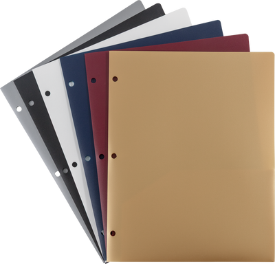 9 x 12 Plastic Heavy Duty 3 Hole Punch Folders - 6 Pack - Assorted Professional